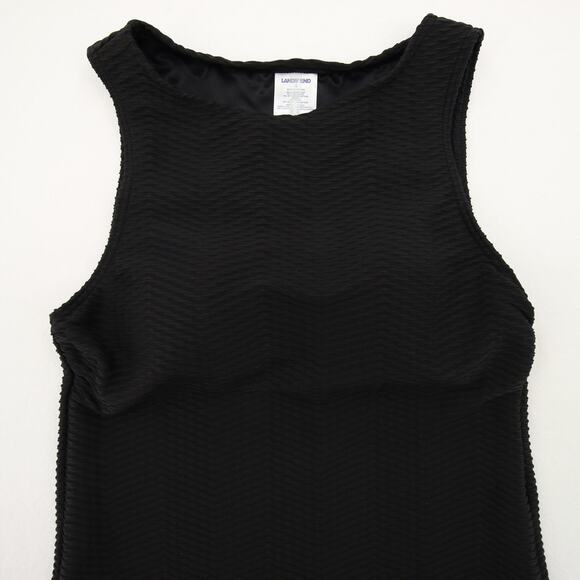 Lands End Tankini Top Black Crinkle Scoop Neck Swimwear Built In Bra Size 4 - Picture 2 of 8